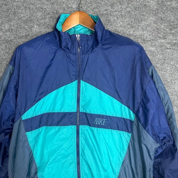 Vintage Nike Colorblock Windbreaker Jacket Men's Large Blue Teal Gray Athletic - Picture 9 of 14